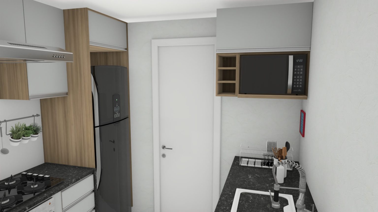 cozinha-planejada-cinza-com-cooktop-marmore-preto-millus-moveis-planejados-rj